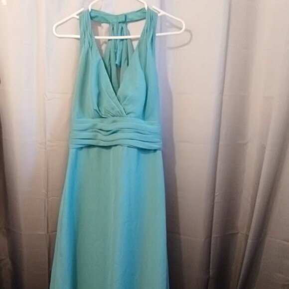 WTOO Formal Dress sz 8 Chiffon Long Halter Minty Turquoise Sexy Spring Wedding - Picture 1 of 11